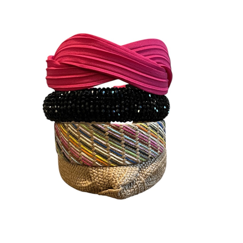 4 Piece Bundle Head Bands Hot Pink Black Tan Multi Color